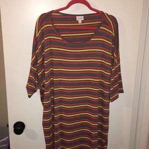 LuLaRoe XL Irma, gray/red/yellow, EUC